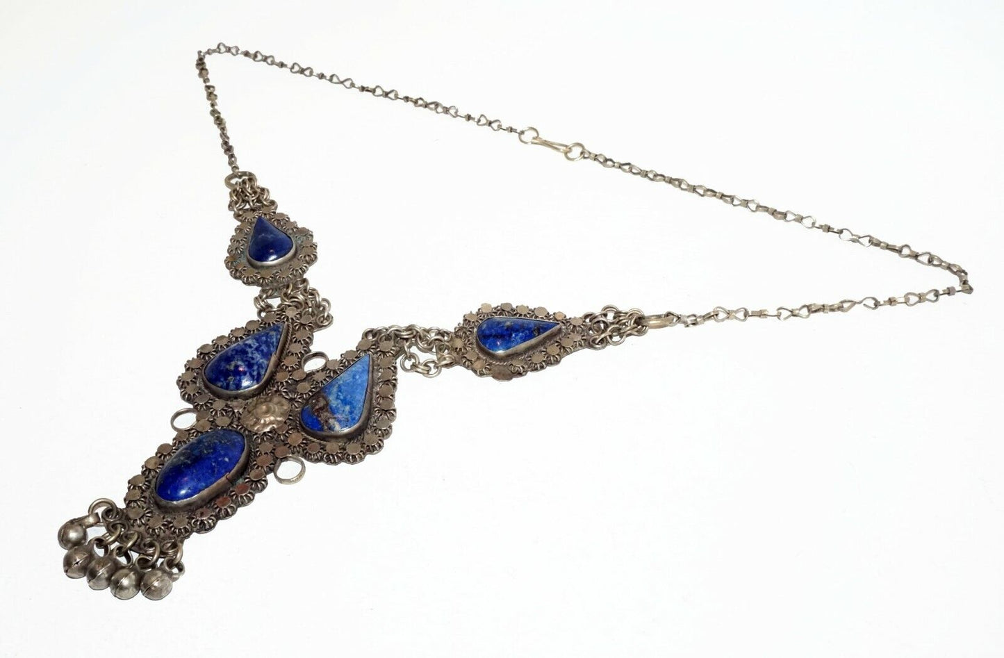 Vintage S.E. Asian Silver Tribal Necklace set w. 5x Lapis Accents (RoA) #1