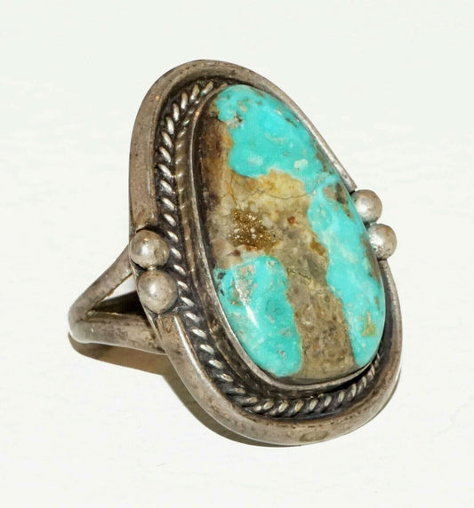 Vintage South Western Silver Ring Sz.6.25 w. Turquoise Pebble Accent (HaY)#22