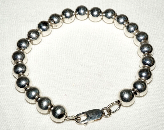 Vintage Sterling Silver Bead Bracelet w. Clasp (KoS) L8