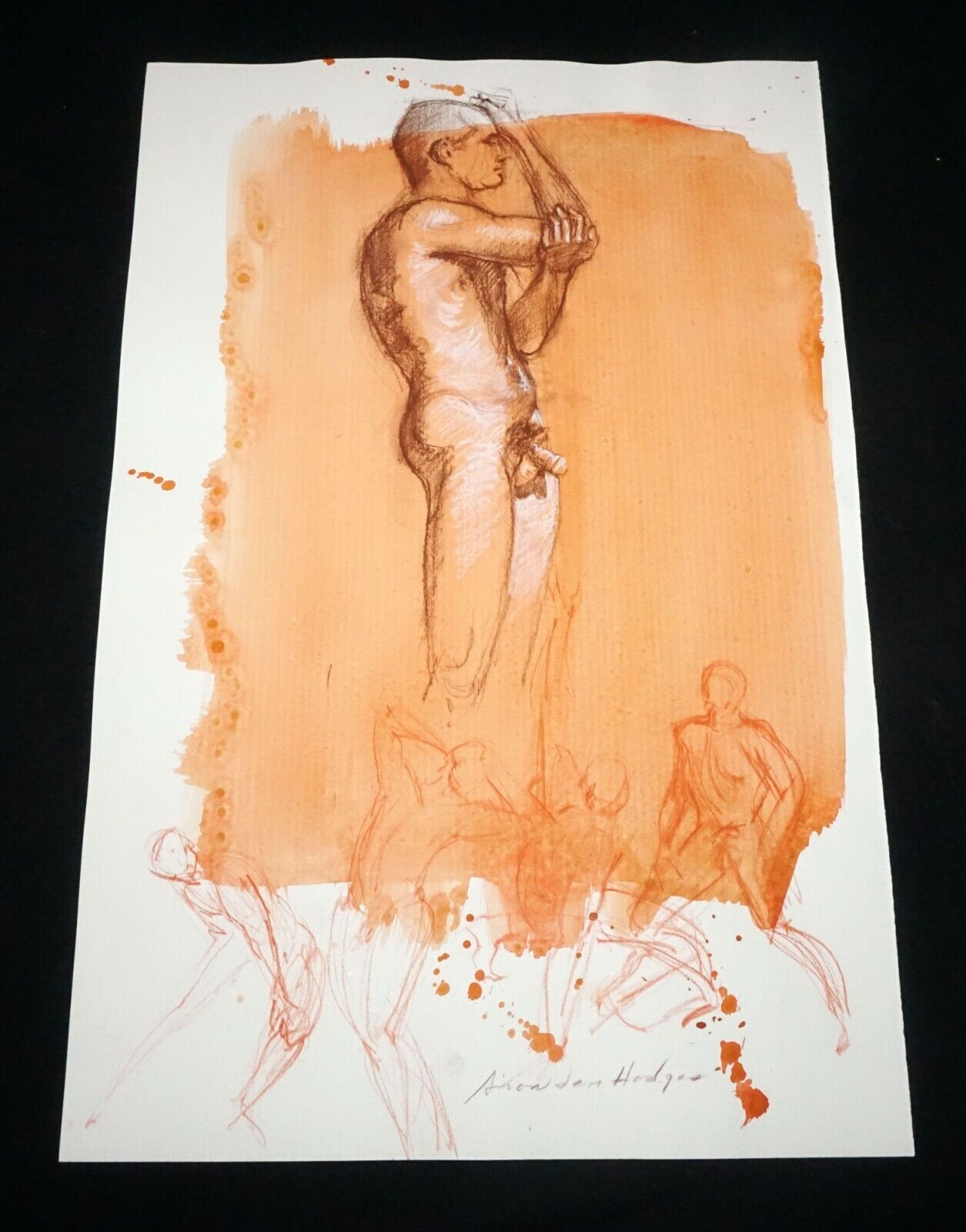 Hawaii Conte Color Wash Drawing Painting Male Nude by Snowden Hodges (Sho)#30