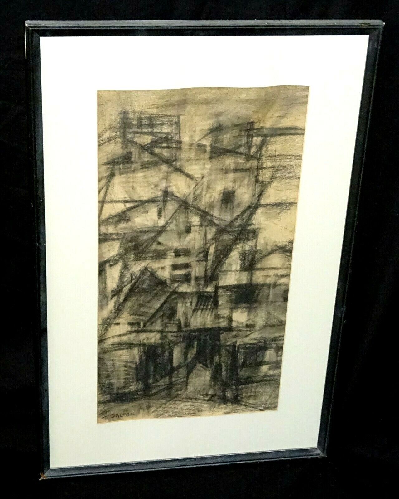 Austria US Charcoal Drawing Abstract Cityscape by Herta Galton (1914-2010)(ZiK)