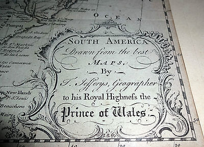 1749 British Map of South America by T. Jeffrys Geographer Prince of Wales (AHB)