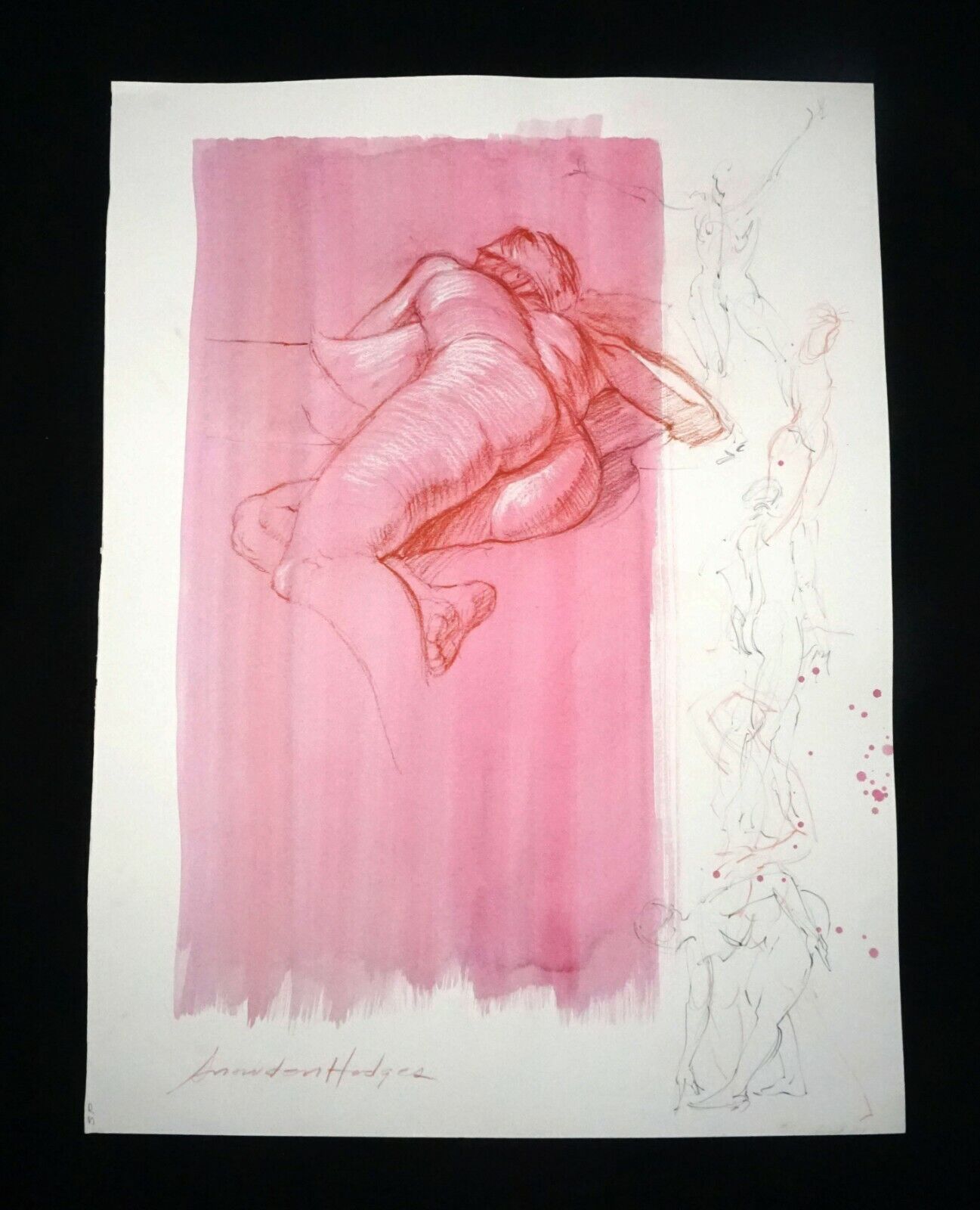 Hawaii Mixed Media Wash Painting Reclining Female Nude Snowden Hodges (Sho)#137