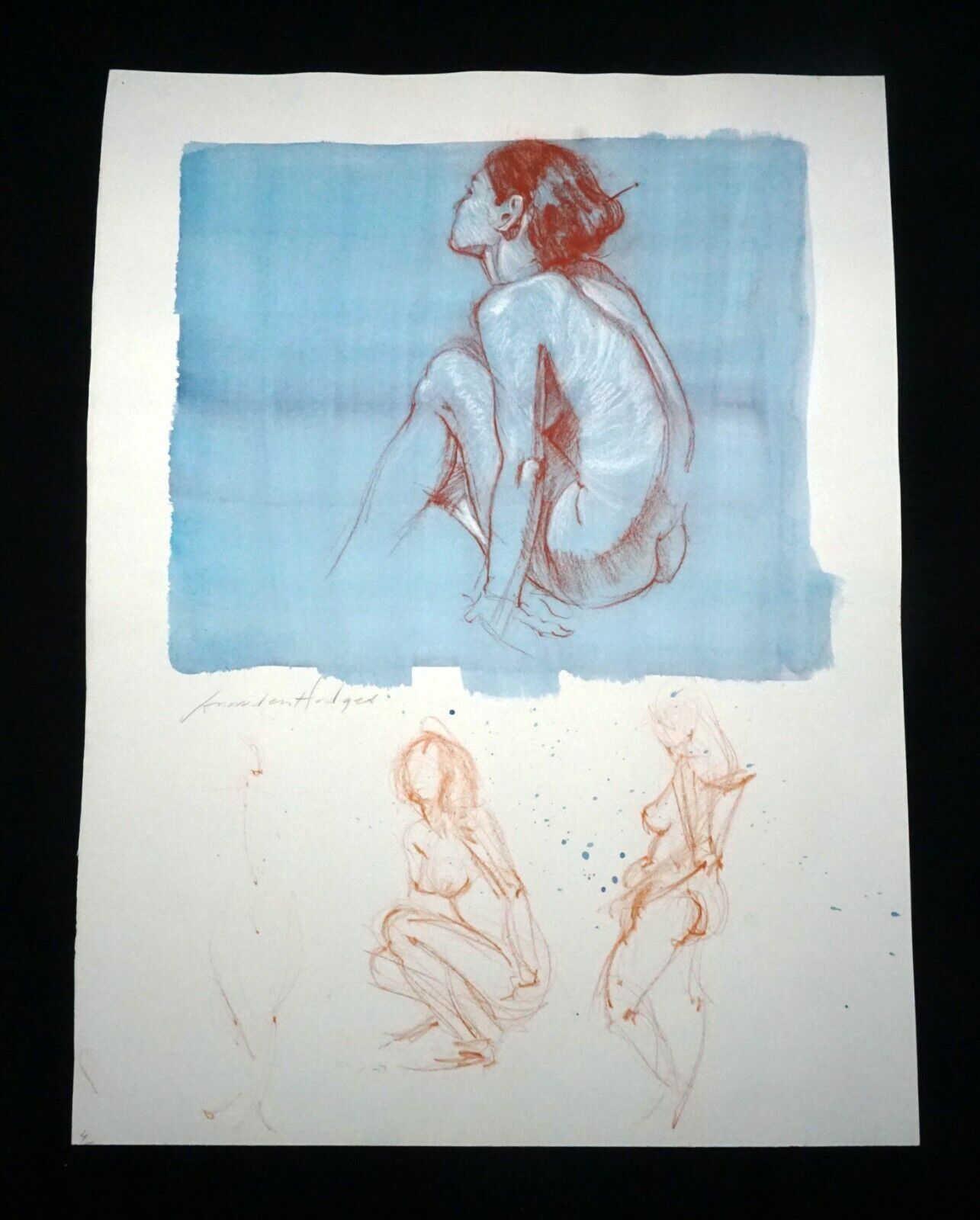 Hawaii Mixed Media Wash Painting Seated Female Nude Snowden Hodges (Sho)#118