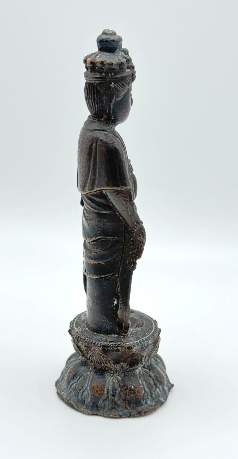 Vintage Bronze Japanese Meiji Era Buddha Kannon Charity Mudra w Vase (MiM)