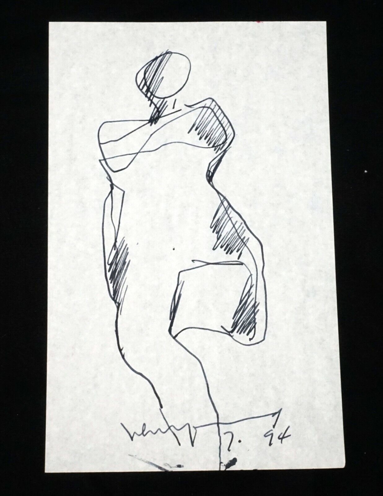 '94 Chinese Hawaii Abstract Drawing Figure by John Chin Young (1909-1997)(SaJ)20