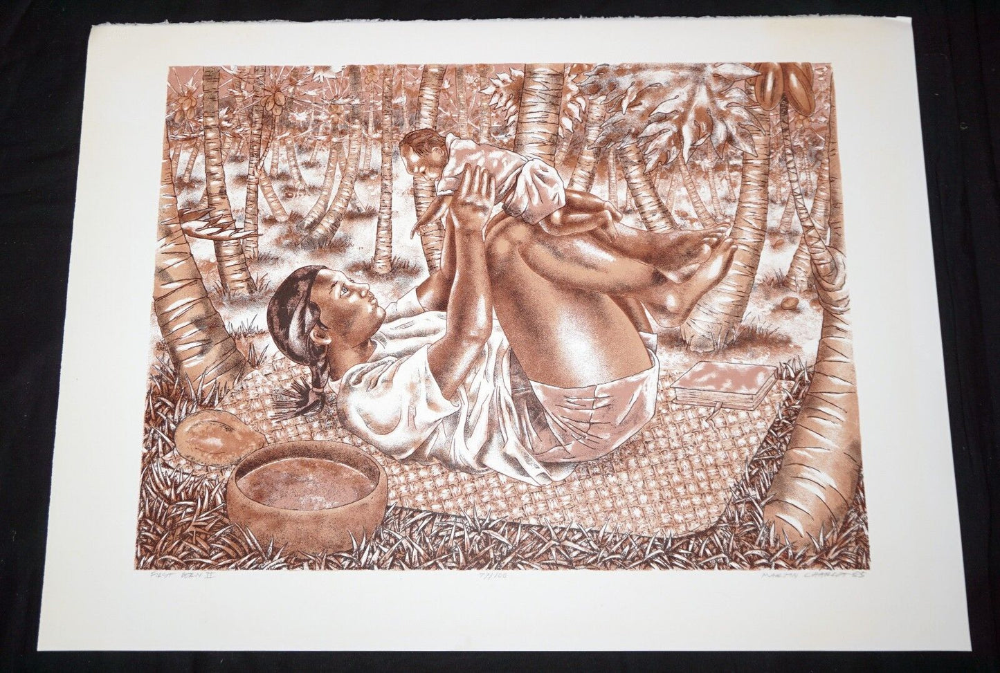 1985 Hawaii Litho Print 77/100 "First Born Baby II" by Martin Charlot (Mod)