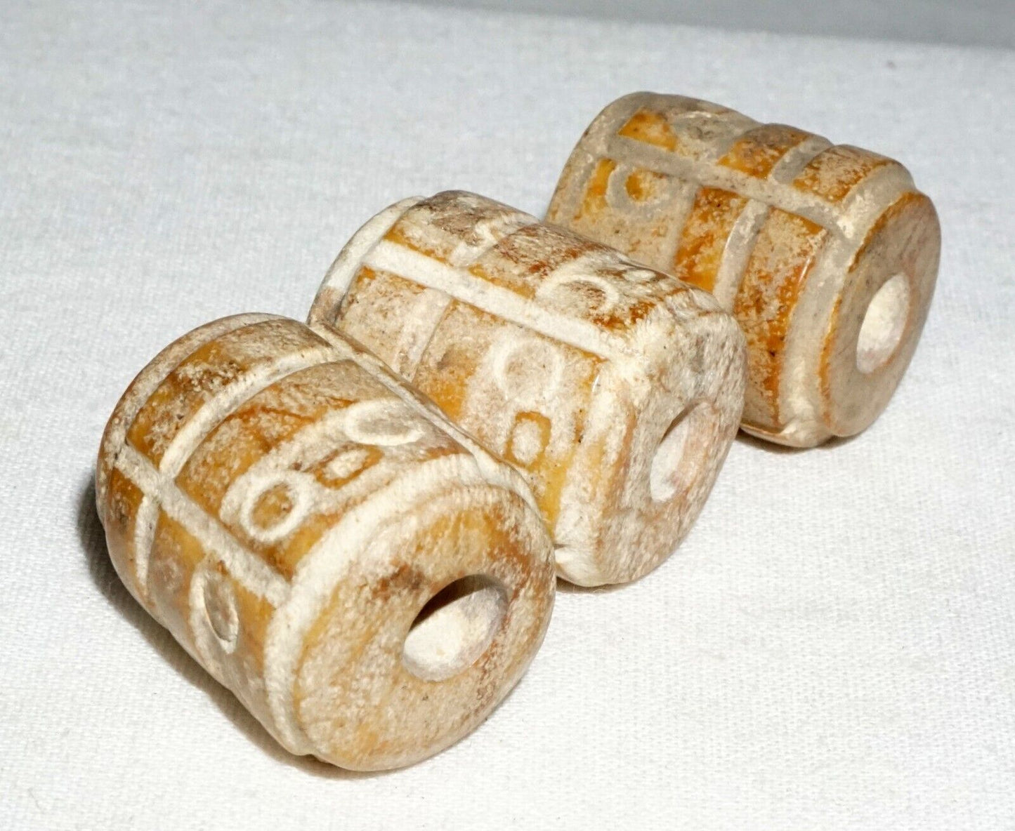 3Pc Chinese Archaistic Style Steatite Hard Stone Beads (---)