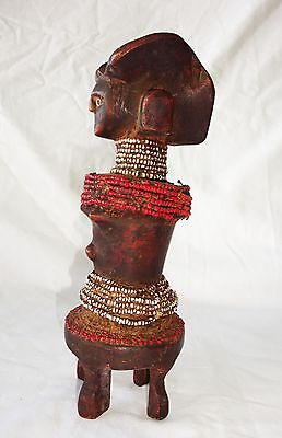 20CT African Zaire Tribal Ancestral Figure Sculpture Carving w Bead Accents(Eic)