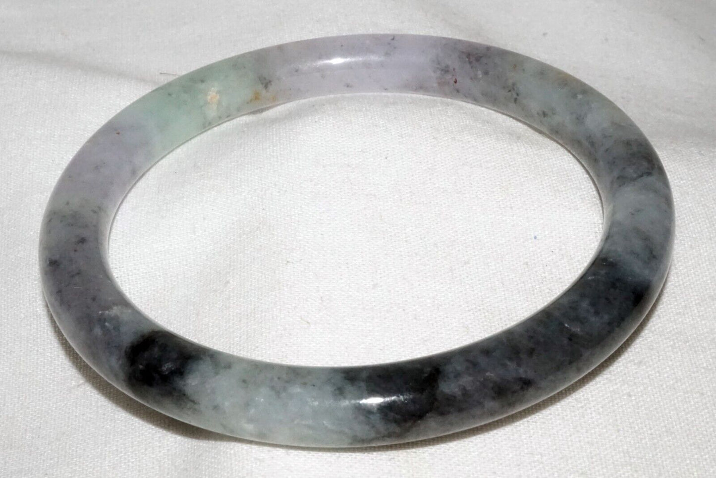 Vtg Chinese Mottled Grey Green Lavender Jadeite Jade Bangle Bracelet (LeS)L25