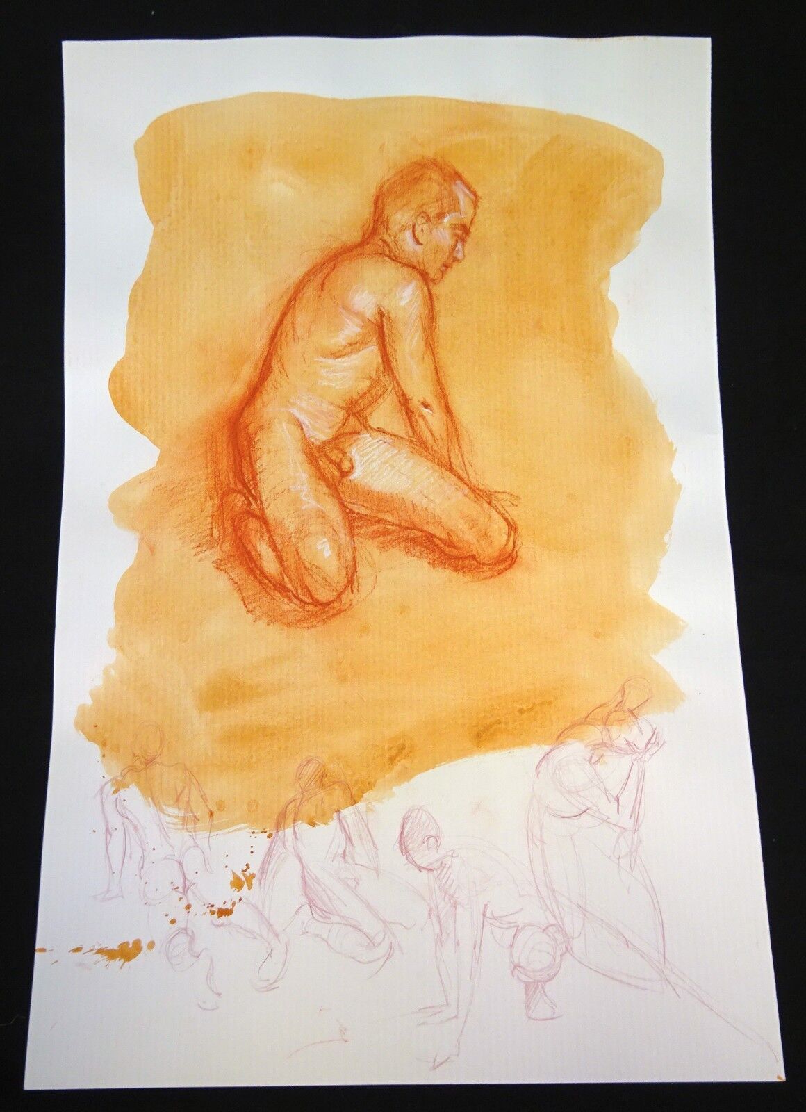 Hawaii Conte Color Wash Drawing Painting Male Nude by Snowden Hodges (Sho)#26