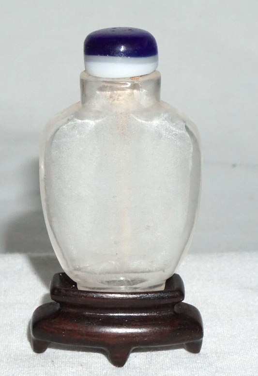 Vintage Chinese Quartz Crystal Carved Snuff Bottle w. Glass Stopper (LLA)