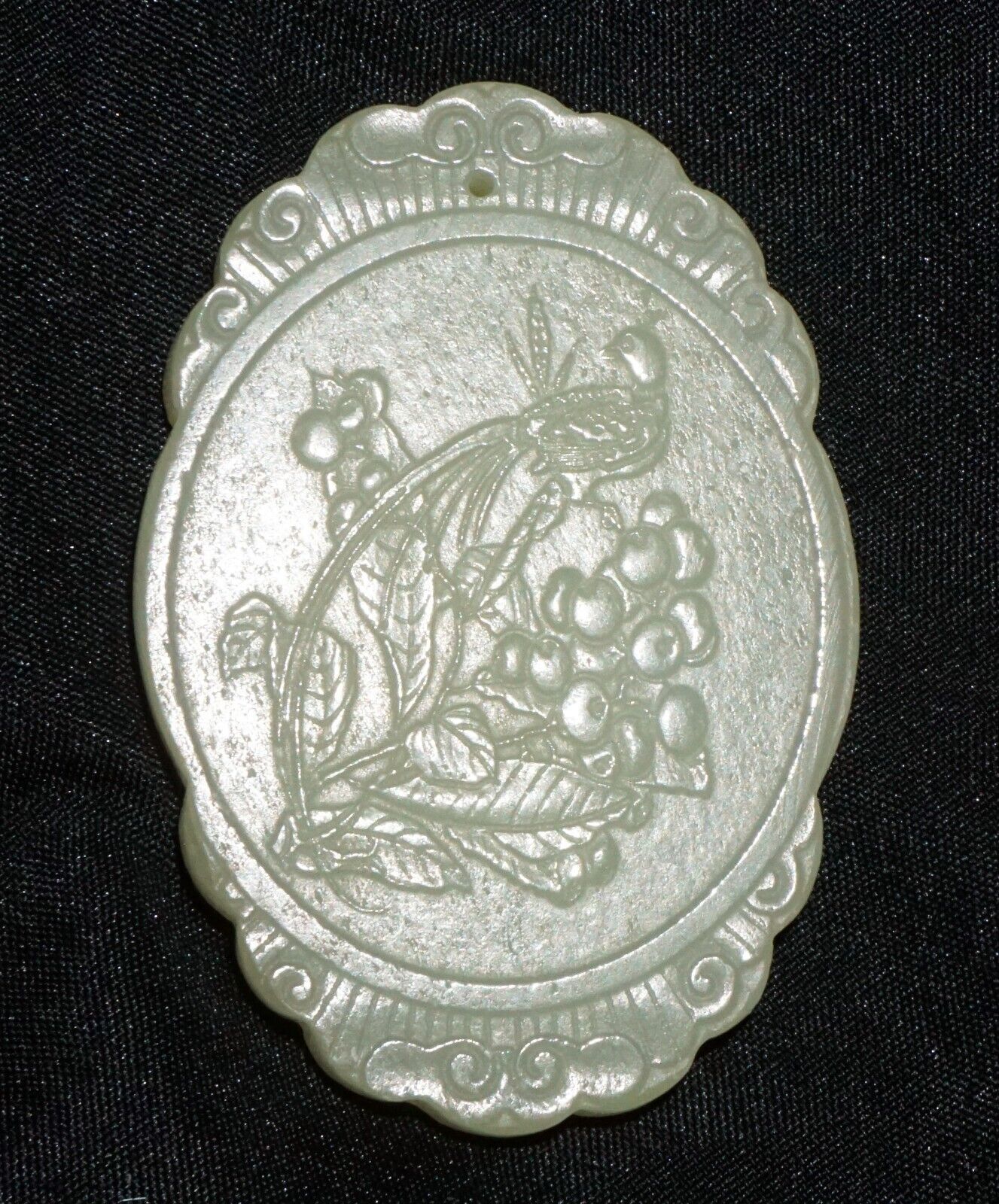 Modern Chinese Nephrite Jade Plaque Pendant w. Figure & Flower Motifs (---)