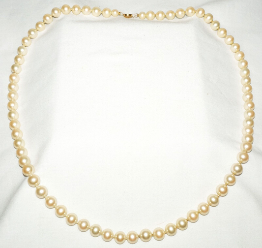 Vintage Faux Pearl Necklace 30" w. Gold Plated Clasp (KoS) L15