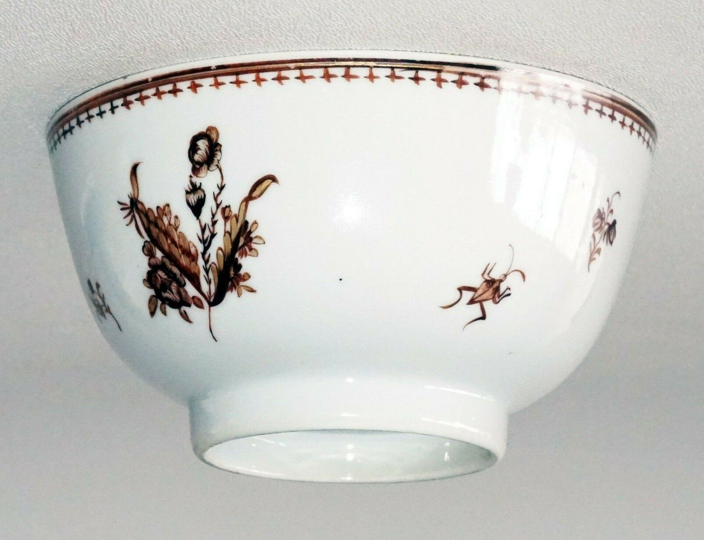 18C Chinese Export Ware Porcelain Bowl w. Aubergine Floral Motif (FLA) IC