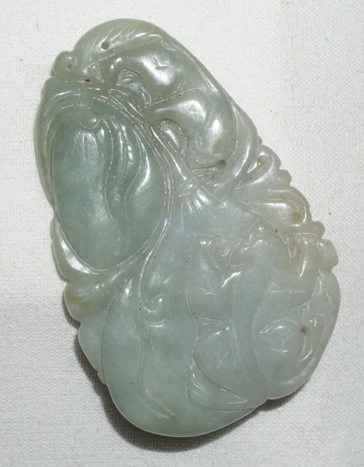 Vintage Chinese Well Carved Jadeite Jade Pendant Peach Feline & Toad Motif (***)