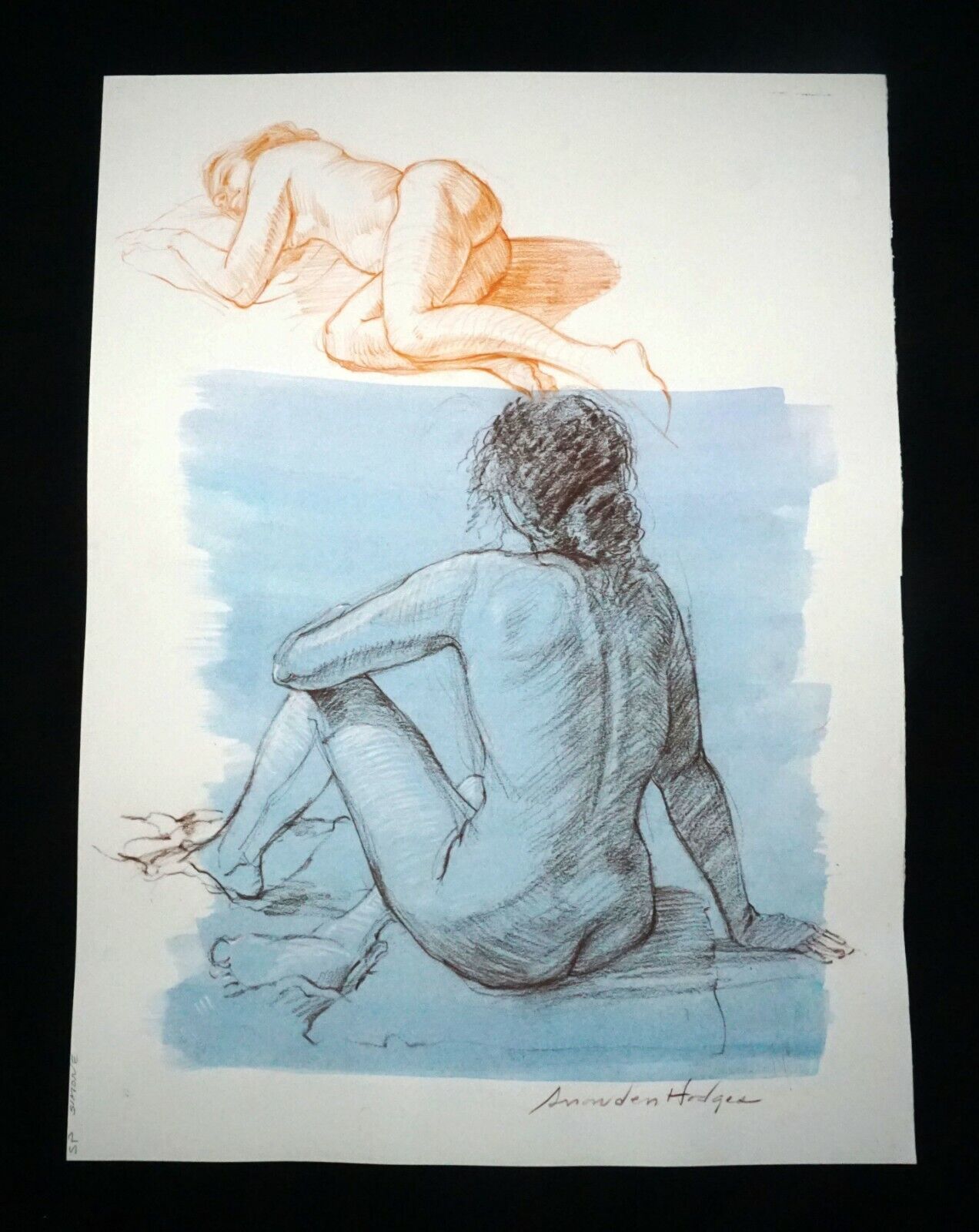 Hawaii Mixed Media Wash Painting Seated Female Nude Snowden Hodges (Sho)#133