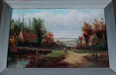 1800 ENGLISH/DUTCH OIL PAINTING "COUNTRY ROAD & VILLAGE" by R. VALTEN (Jos)