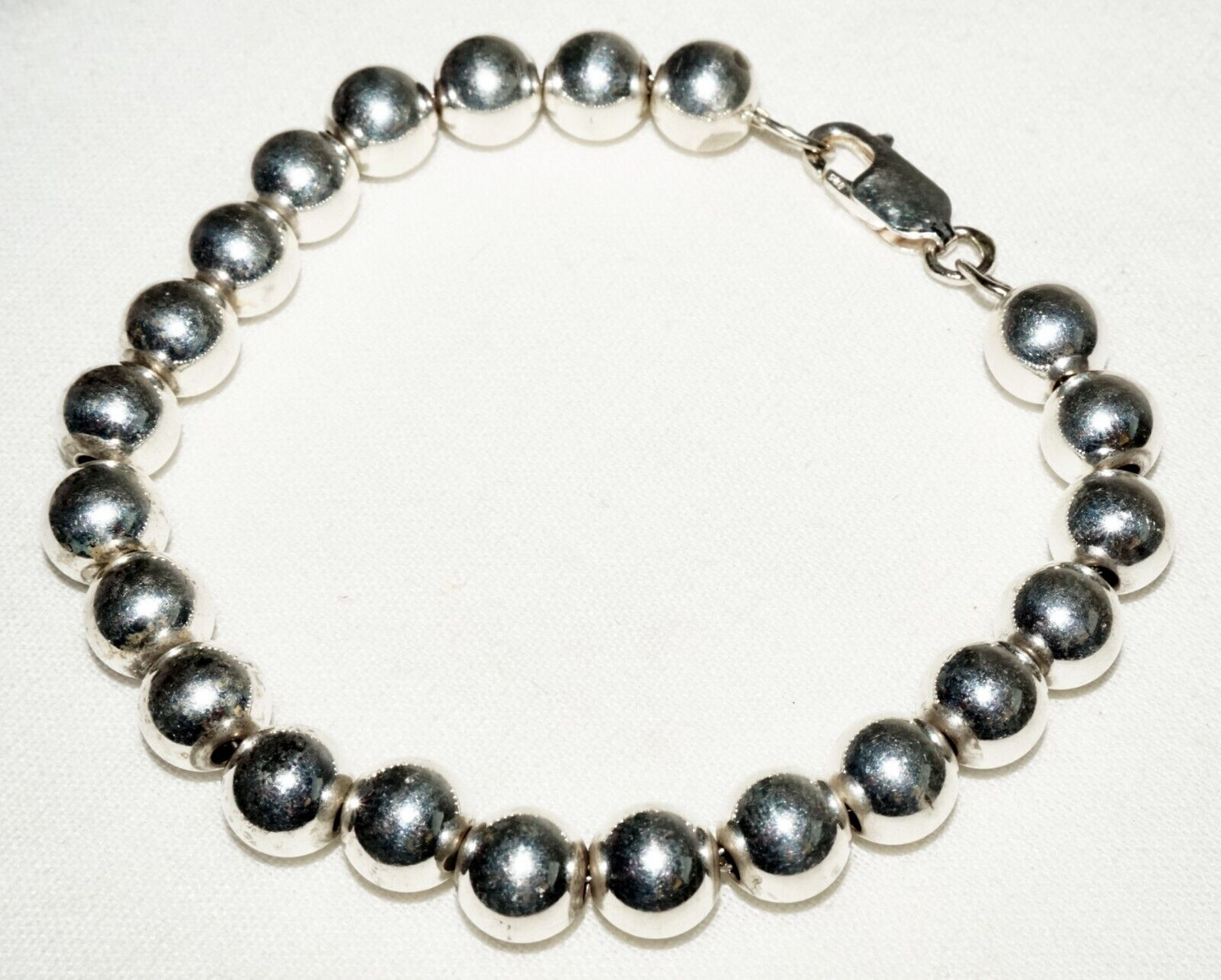 Vintage Sterling Silver Bead Bracelet w. Clasp (KoS) L8