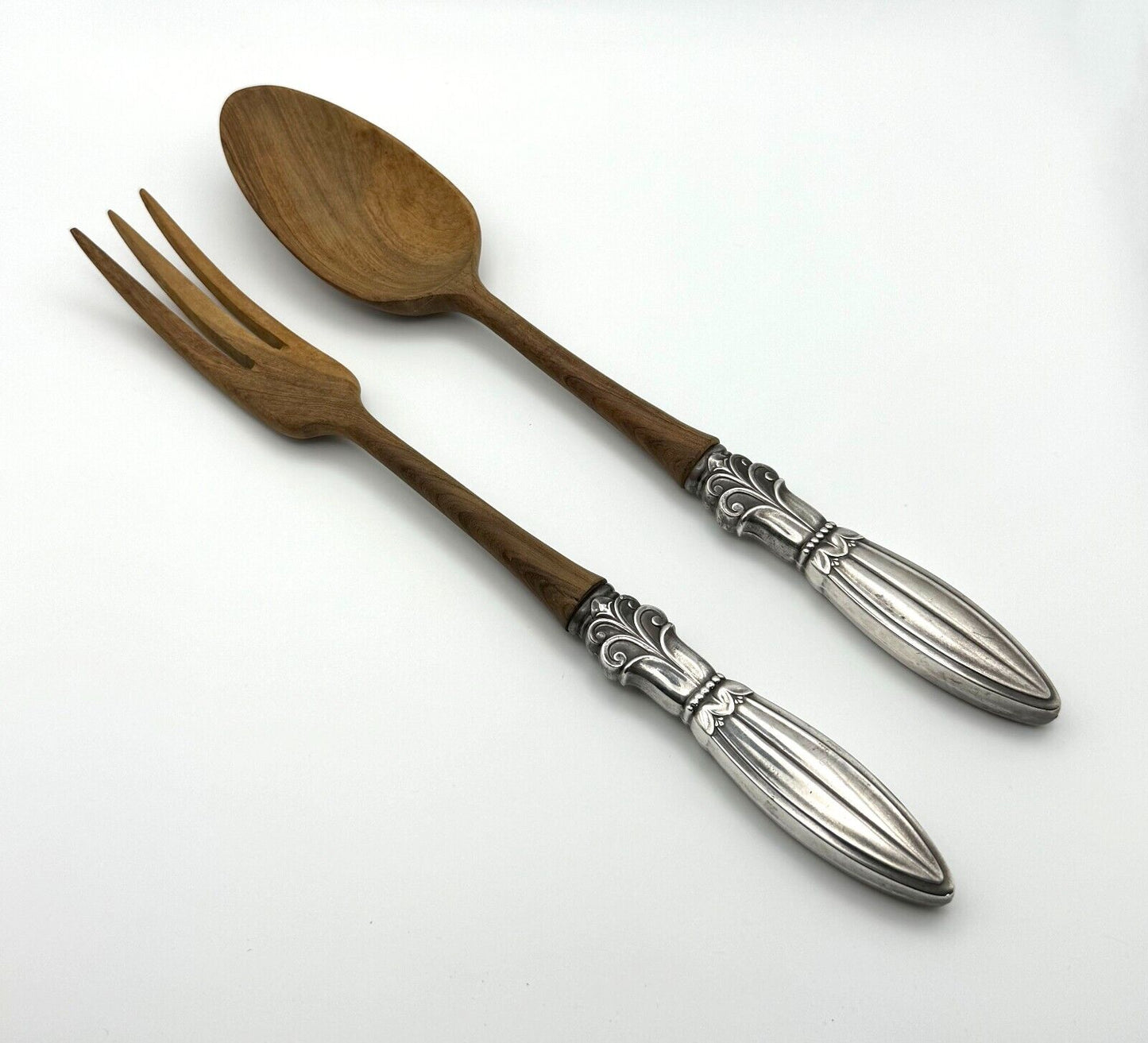 Vintage Whiting Sterling Silver & Teak Wood Salad Set Excellent Condition (MiM)