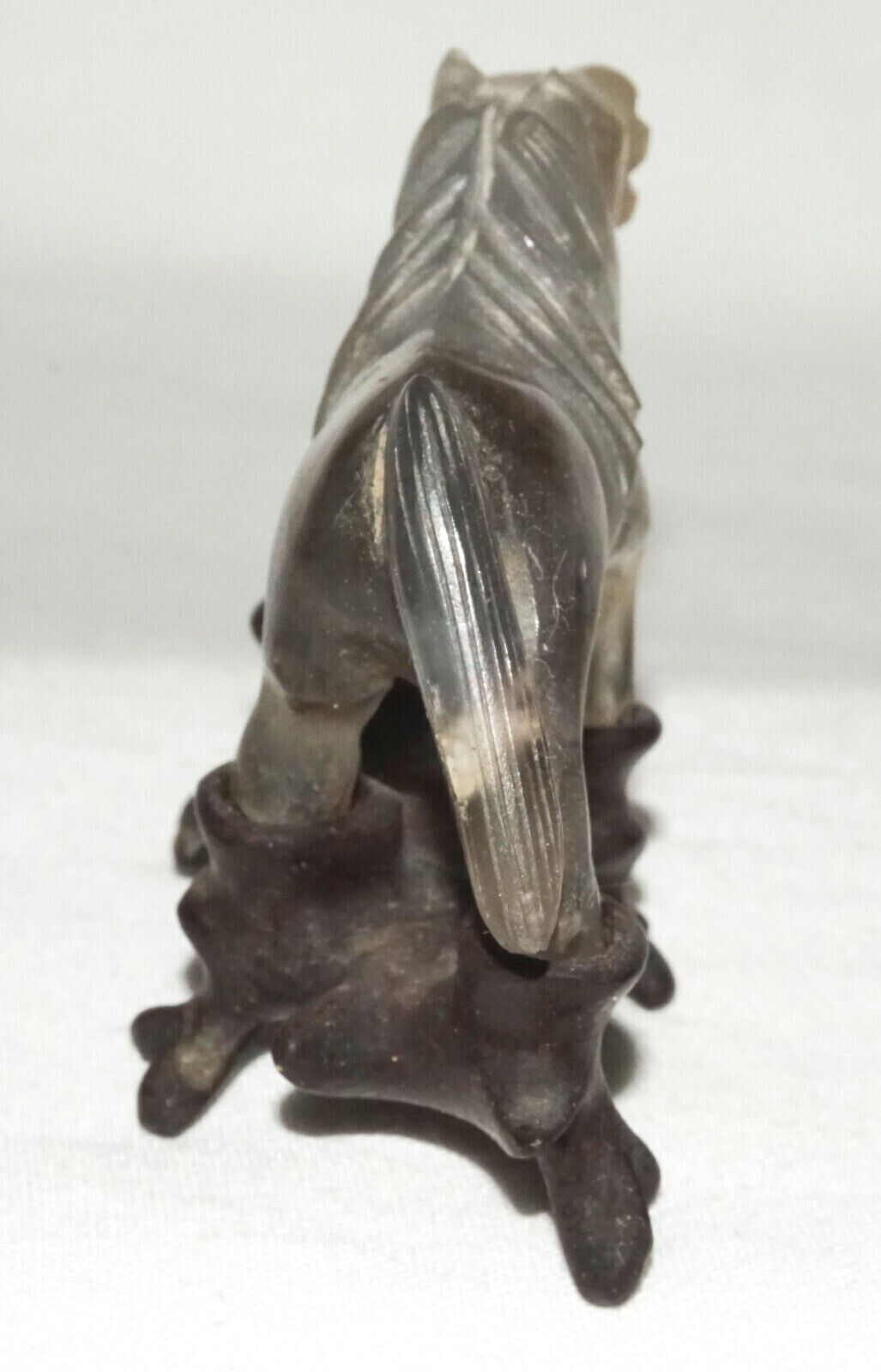 Vintage Chinese Gray & Purple Fluorite Carving Frolicking Horse on Stand (FeH)