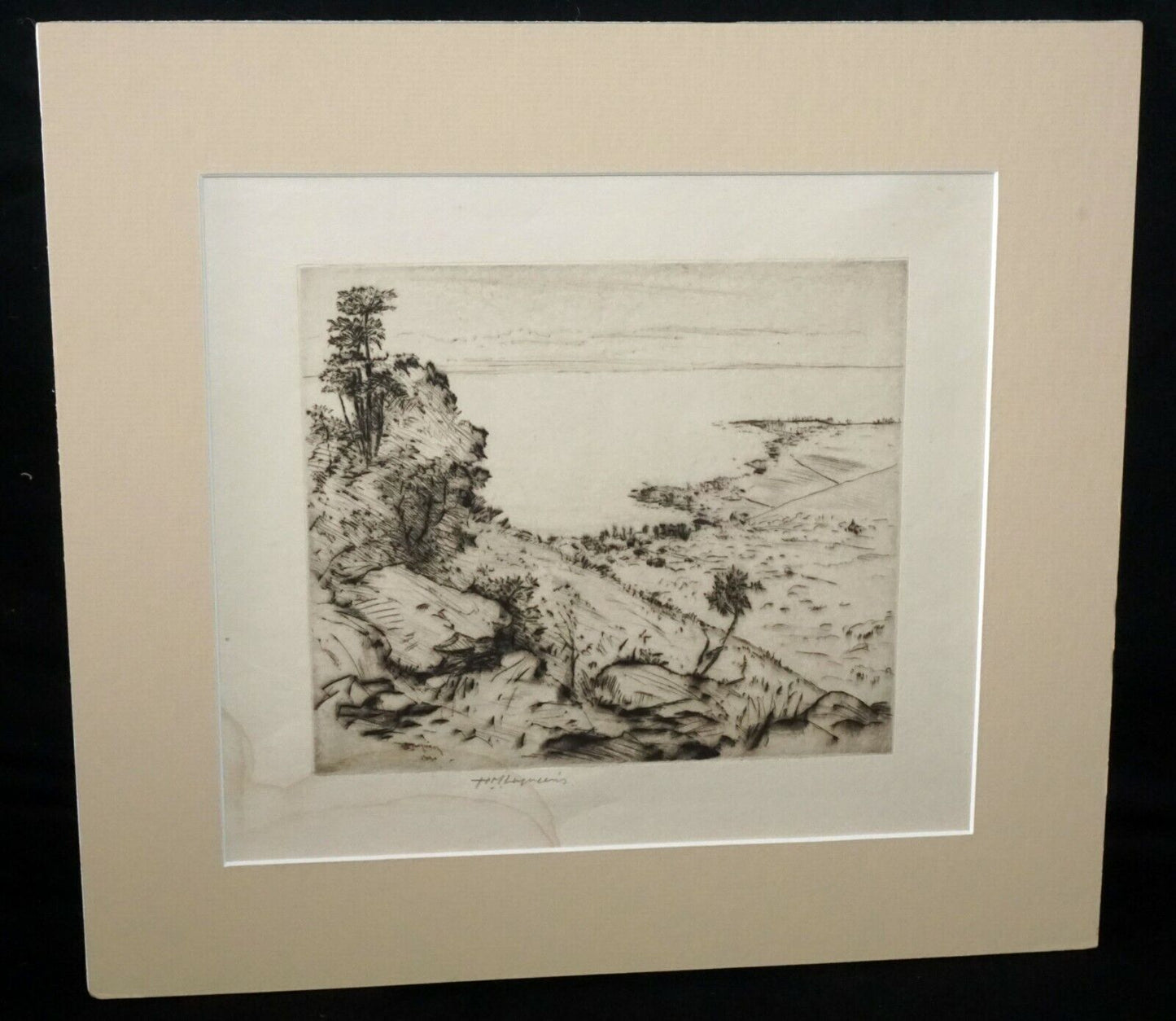 1934 Hawaii Etching Print "Kona Shore" by Huc M. Luquiens (1881-1961)(DAT)#30