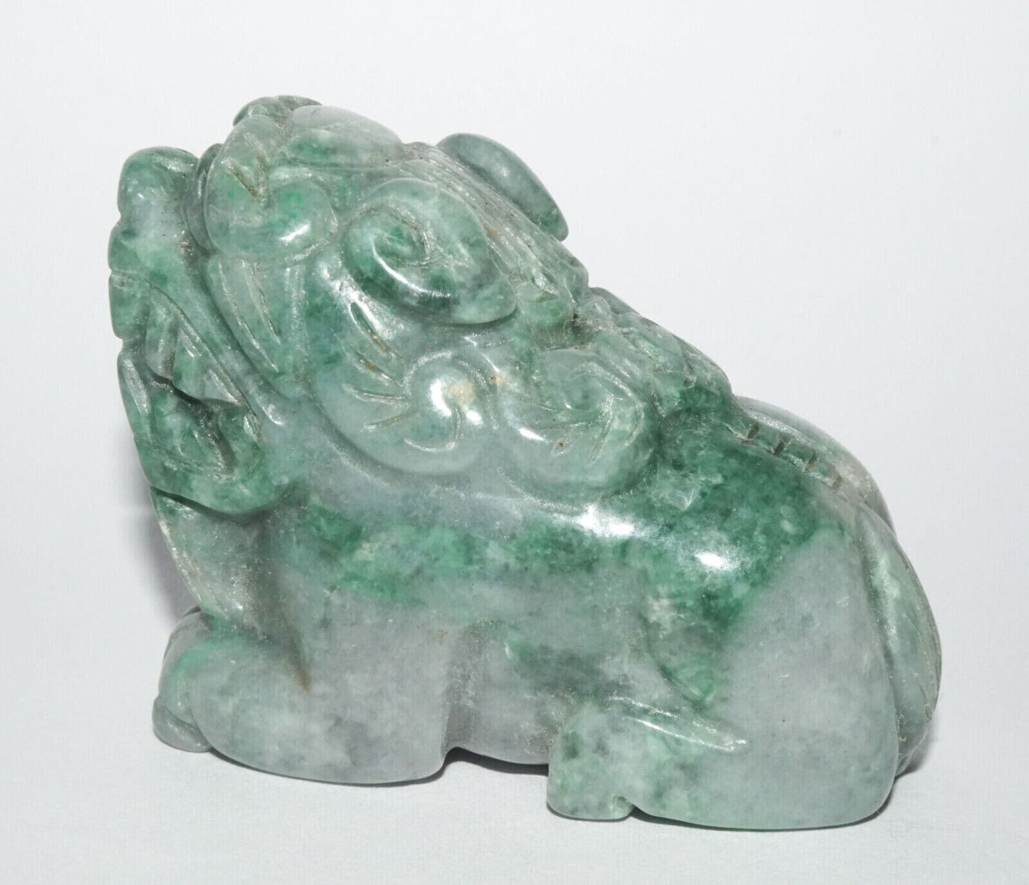 Vintage Chinese Jadeite Jade Carved Snuff Bottle w. Resting Foo Dog (LeS) G12