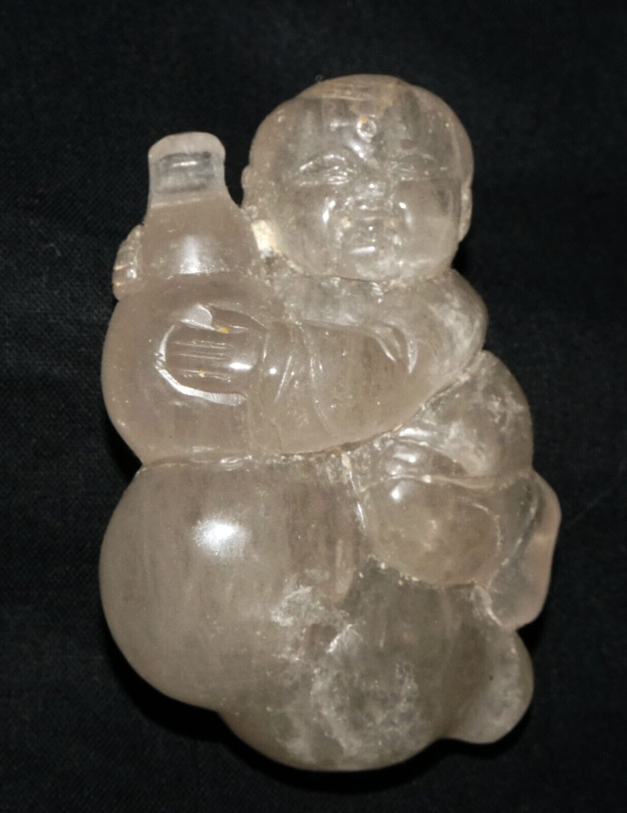 Vintage Chinese Clear Quartz Carved Boy & Double Gourd Snuff Bottle (LeS) G17