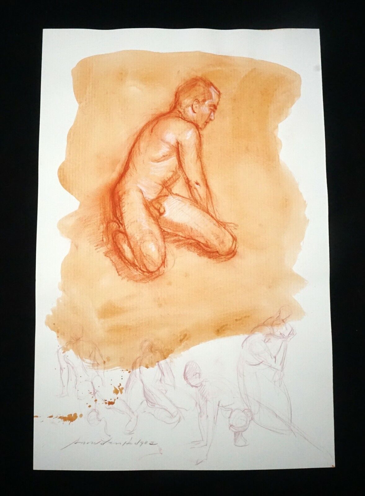 Hawaii Conte Color Wash Drawing Painting Male Nude by Snowden Hodges (Sho)#26