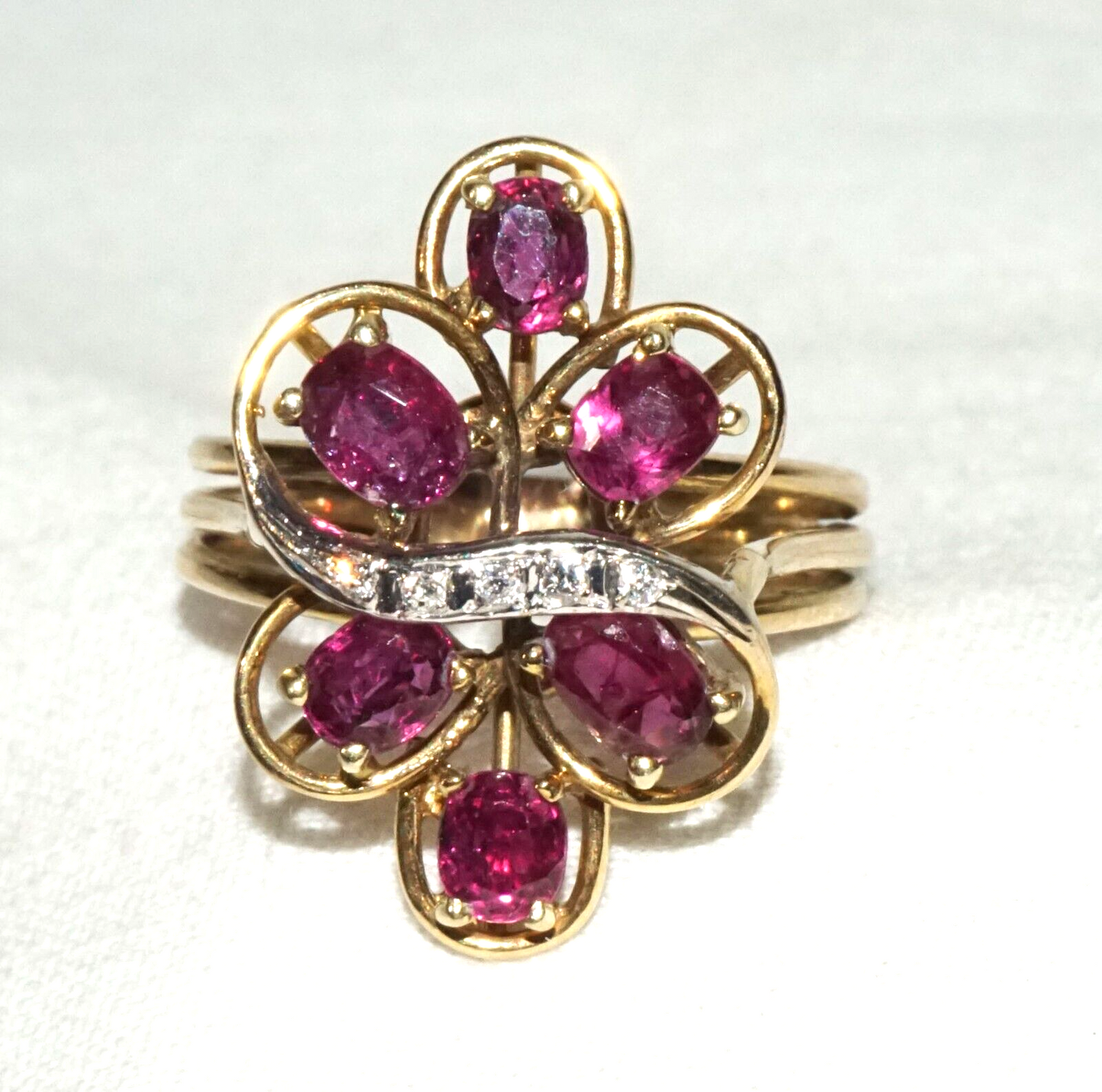 Vintage 14k Yellow Gold Ring Sz.7.5 set w. 6x Rubies & 5x Diamonds (GoB) #5