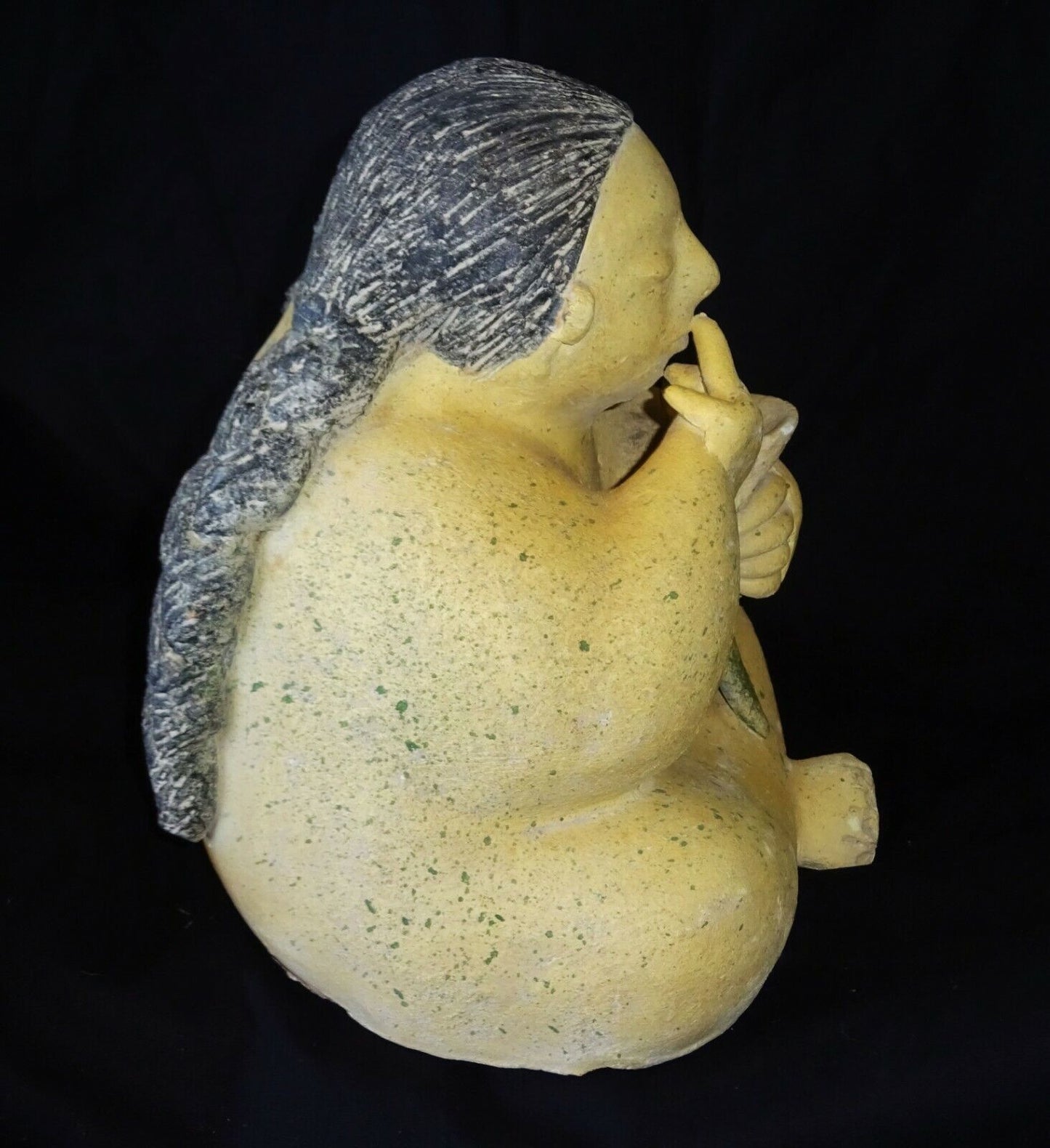 Vintage Pottery Sculpture Seated Voluptuous Girl Fernando Botero-esque (DoC)