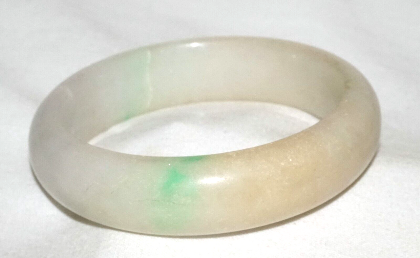 Vintage Chinese Yellowish Off White & Green Jadeite Jade Bangle Bracelet (InS#L3