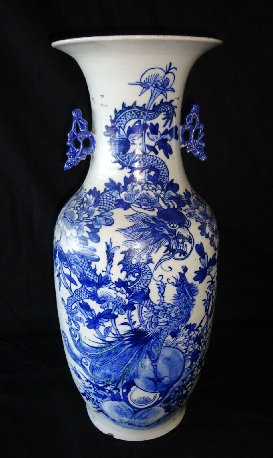 19C Chinese Porcelain B&W Vase w. Dragon & Phoenix & Pearl Motif (HeN)#2 IC