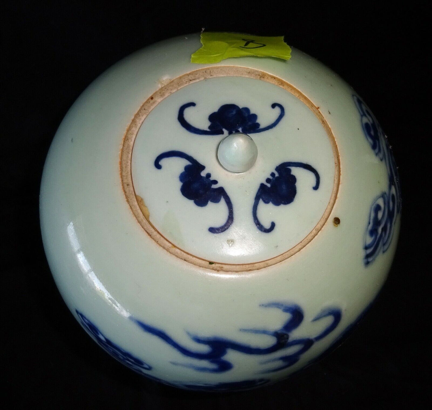 19C Chinese Large Porcelain Covered Jar B&W Lion Dog & Cloud Motif (HeN)#8 IC