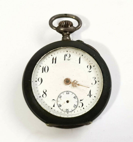 German Russian Niel Black Enamel Silver 84 875 Half Hunter Pocket Watch (AHB)