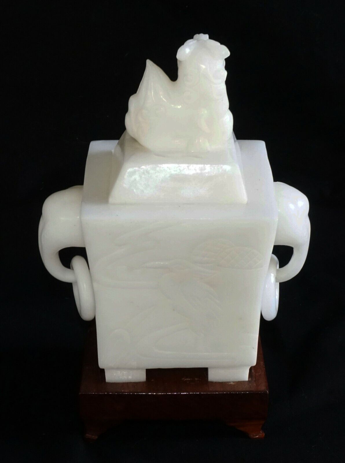 1900 Chinese Alabaster Incense Burner w. Elephant Handles on Fitted Stand (AHB)