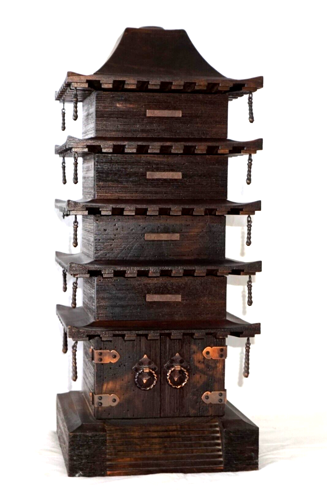 Vintage Japanese Wooden Pagoda Design Jewelry Multi Drawer Cabinet (HoJ)