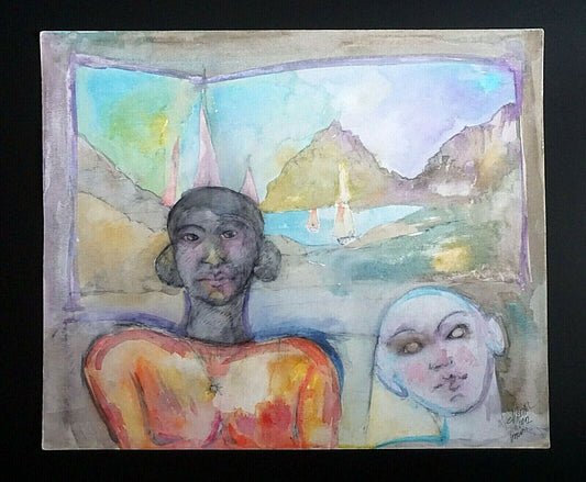 '90s France Hawaii Outsider Art WC Painting Picture Window Claude Vedel (EtJ)#45