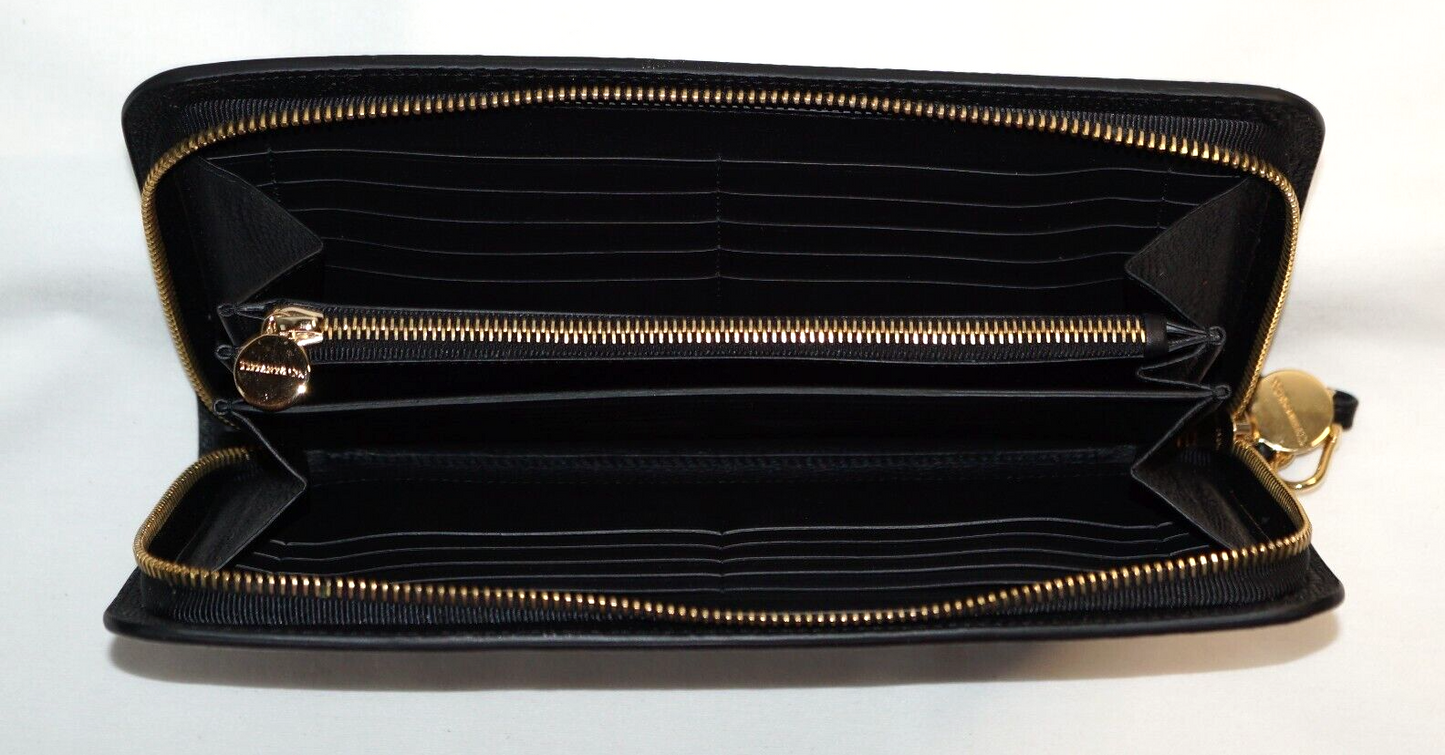 Tiffany & Co. Black Wave Embossed Continental Leather Zip Wallet (InS)52