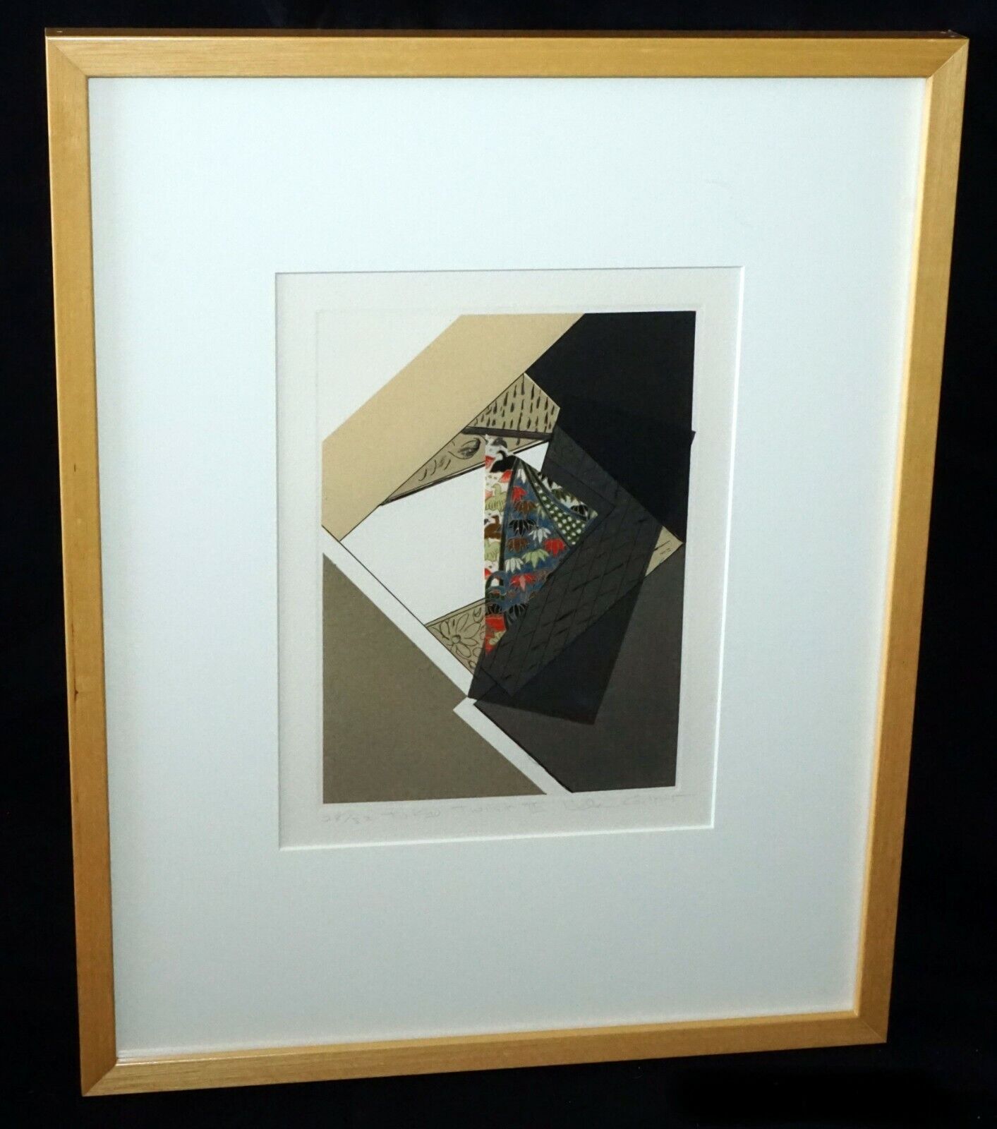 '90s Hawaii Etching Print Collage "Tokyo Twist III" Helen Gilbert (1922-02)(SaJ)