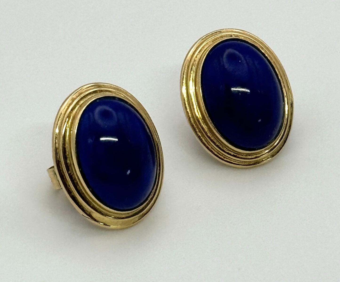 Vintage 14k Yellow Gold Lapis Lazuli Cabochon Dome Post Earrings (KnK)