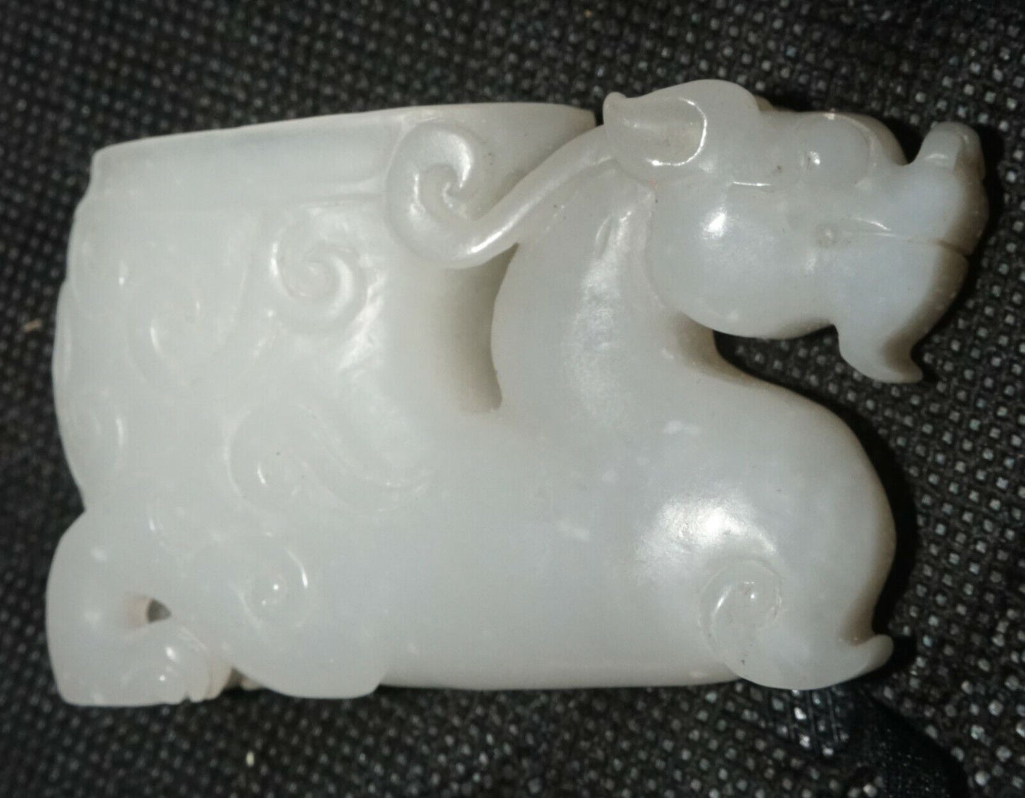 Vintage Chinese White Jade Mini Cup w. Nicely Carved Dragon Motif (AHB)