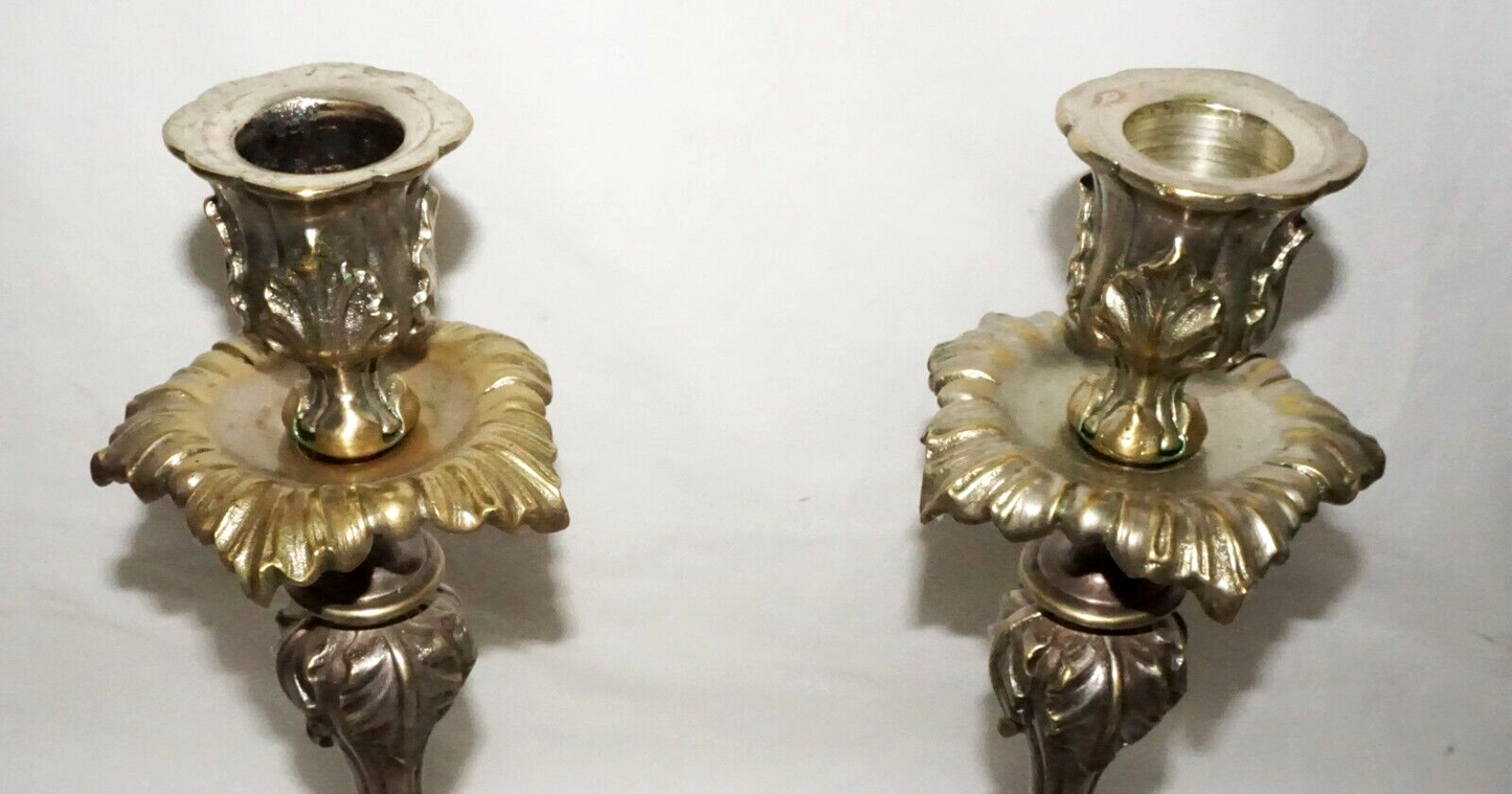 Pair US Silver Plated Heavy Candelabra w. Acanthus Leaves Motif unsigned (UVi)