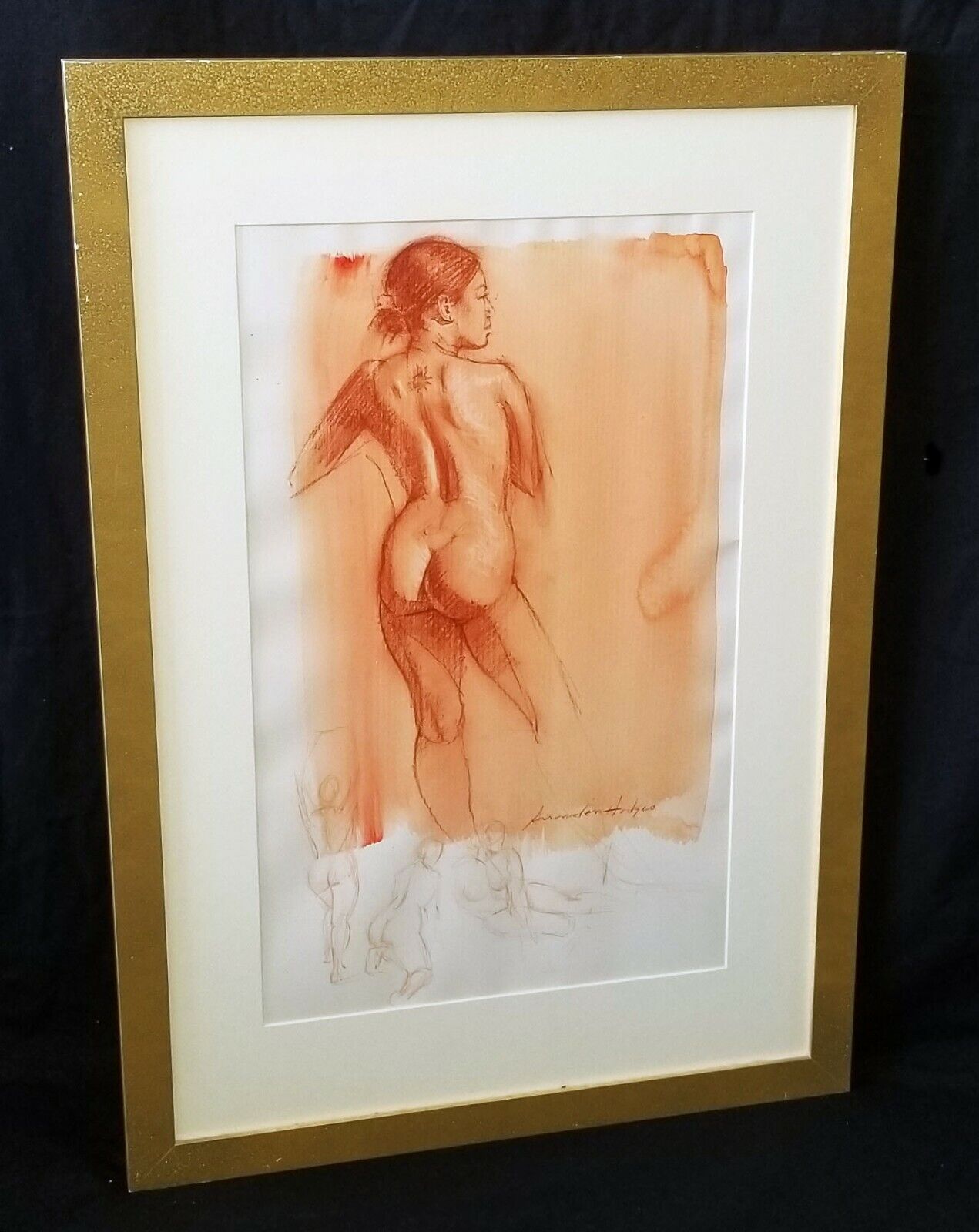 Hawaii Mixed Media Framed Painting Female Nude Back by Snowden Hodges (Sho)