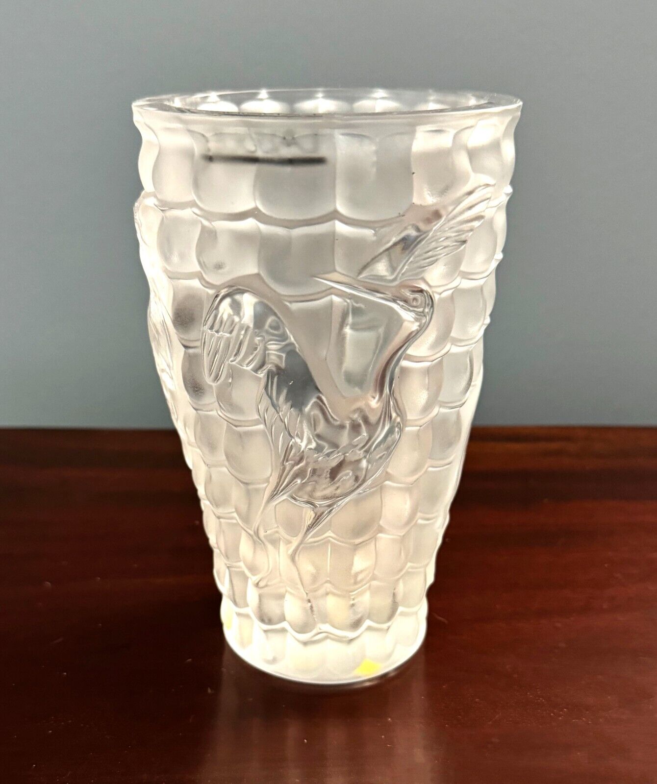 Vintage French Lalique Frosted Crane Vase With Box (InS)