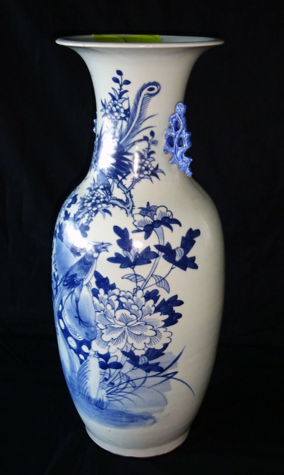 19C Chinese Large Porcelain B&W Vase w. Fanciful Bird & Flower Motif (HeN)#1 IC