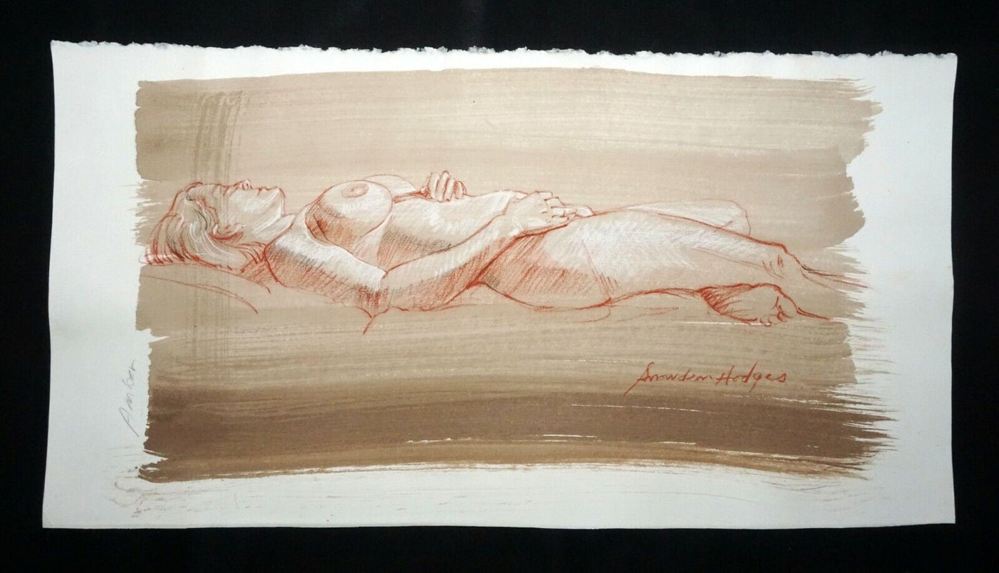 Hawaii Mixed Media Wash Painting Sleeping Female Nude Snowden Hodges (Sho)#110