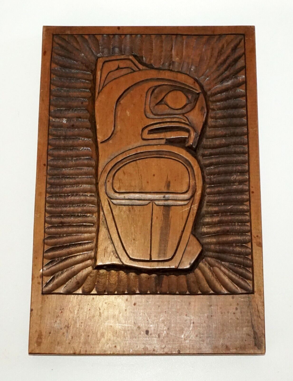 1973 N.W. Coast Kwakiutl Carved Wooden Plaque by Dennis Matilpi (B. 1951)(Nil)