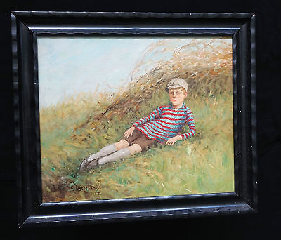 1928 SWEDISH OIL PAINTING "RECLINING YOUNG BOY" by OSCAR LINDSTROM (***)