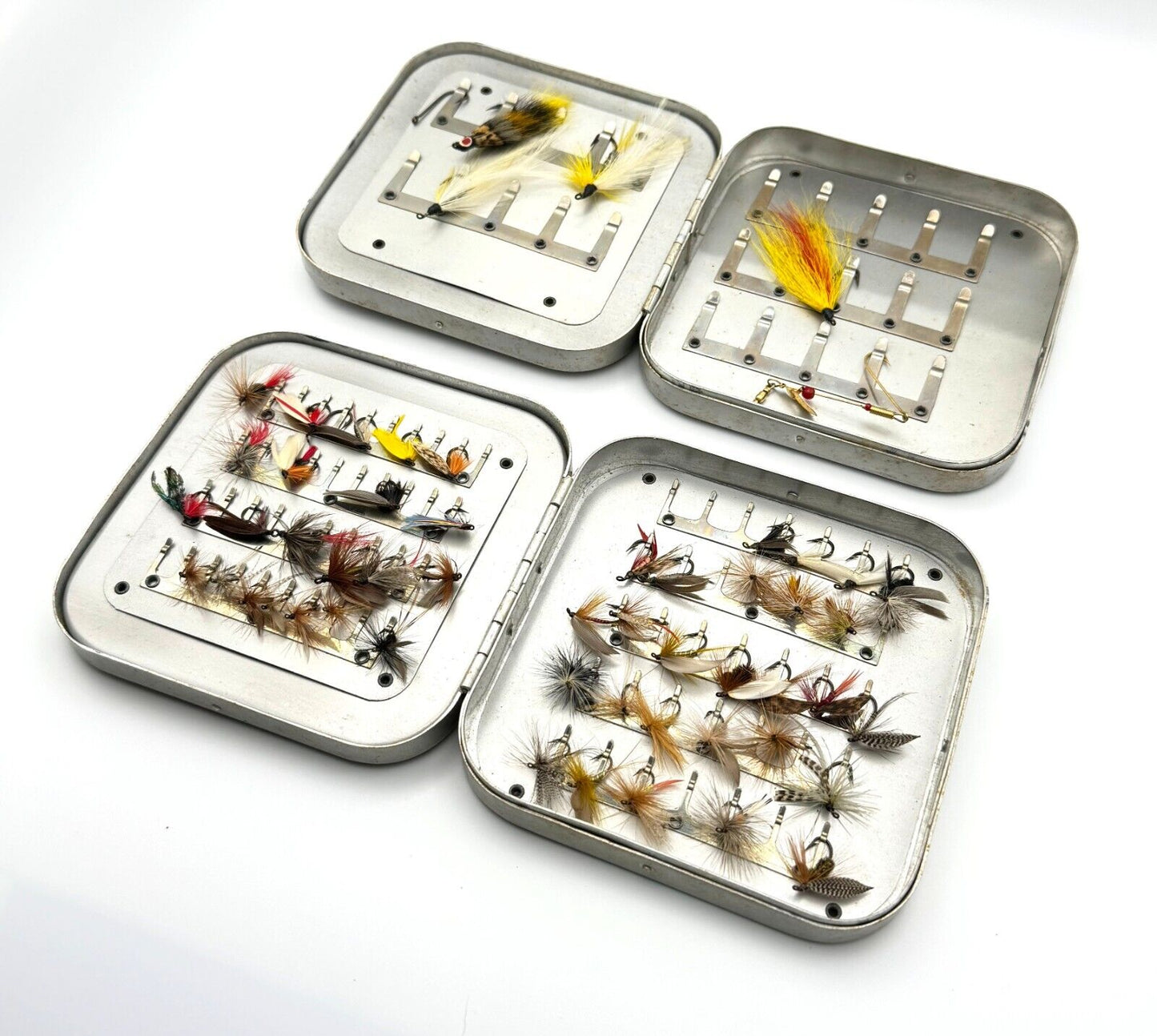 Vtg Collection Hand Tied Fish Flies-2 Wheatley Silmalloy Metal Fly Boxes (MiM)